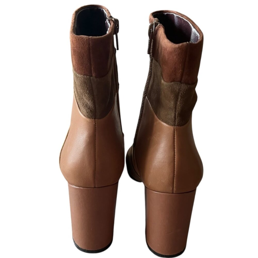 Poetic Licence Women's‎ 7.5 Tan Leather Booties Patchwork Places Heeled London - Picture 12 of 12